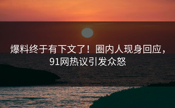 爆料终于有下文了！圈内人现身回应，91网热议引发众怒